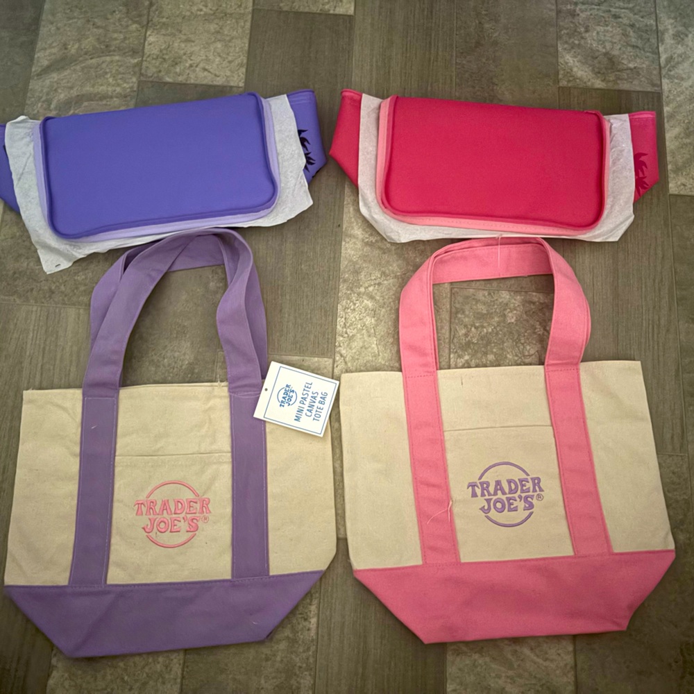 Canvas Tote Bag Set - Pink and Purple